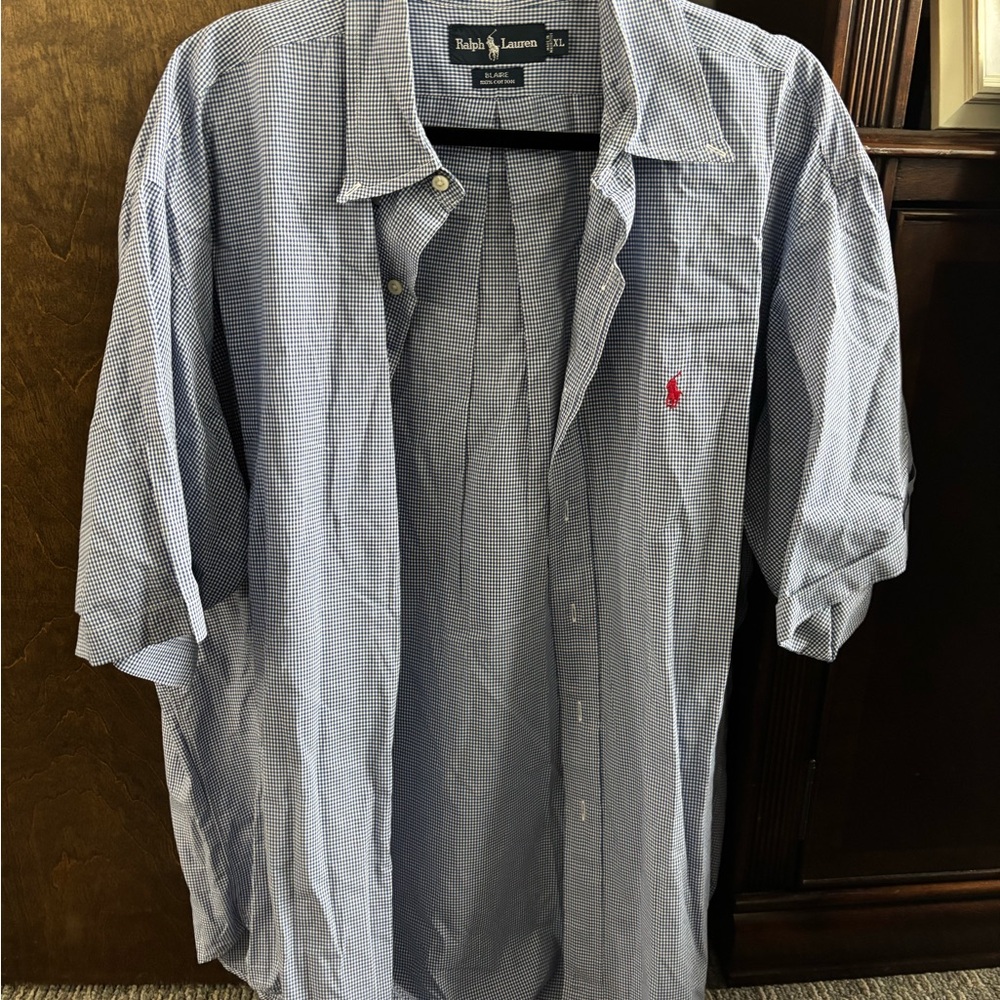 Ralph Lauren Men's Blue and White Checkered Shirt